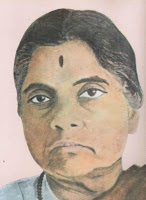 Very small painted portrait of Durgabai Deshmukh.